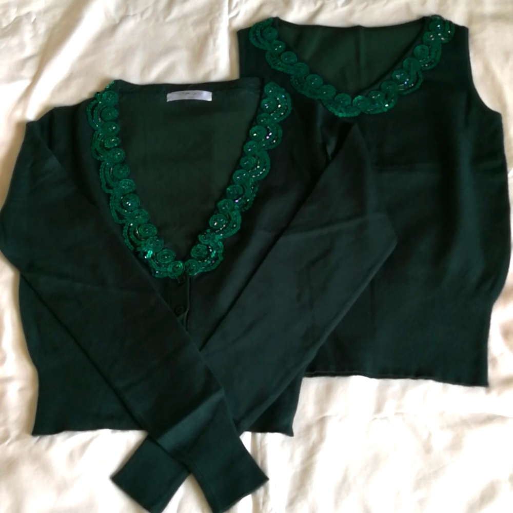 Y2K Green Cardigans/vest Sweater Set Sz  XS~S